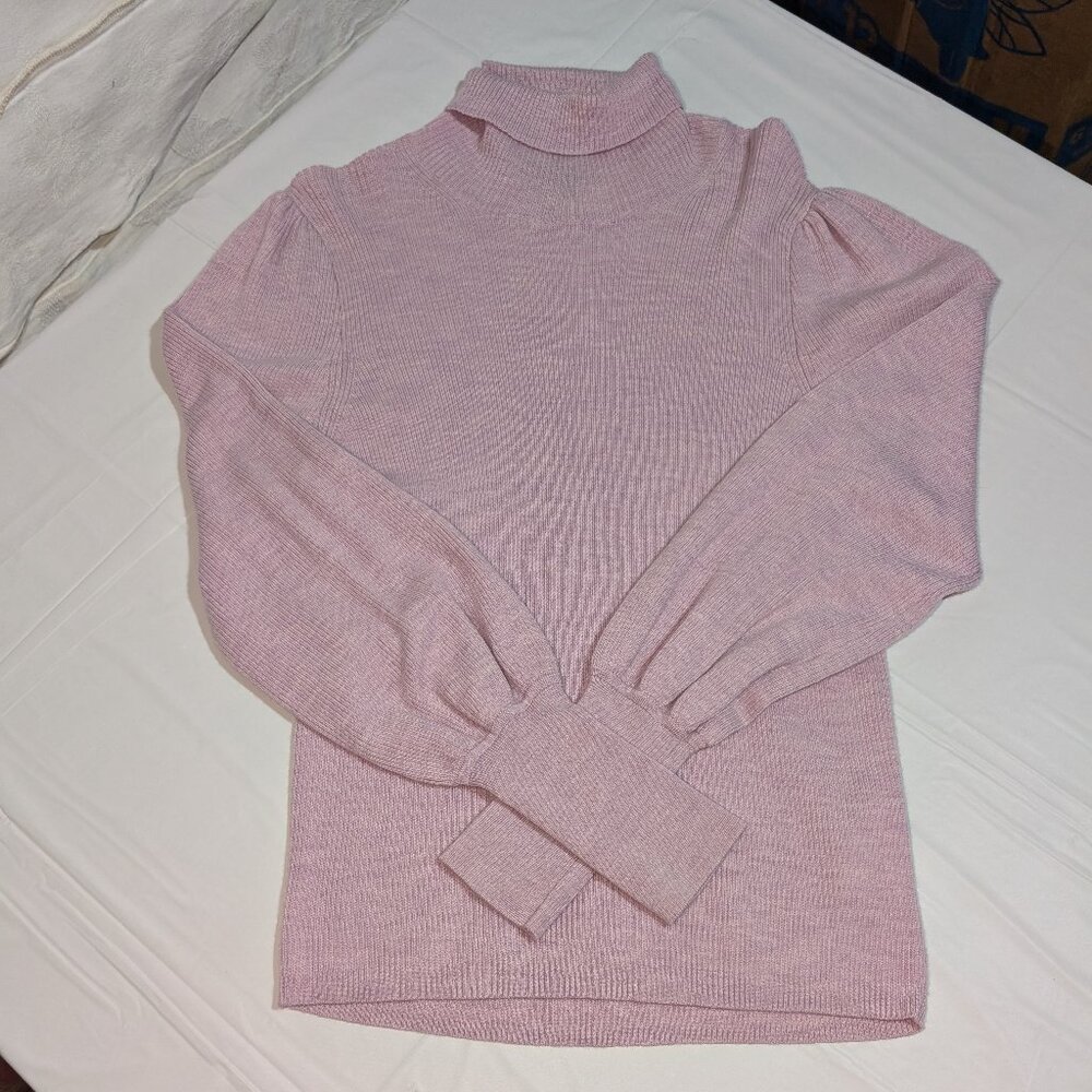 J. Crew Turtleneck Ribbed Balloon Sleeve Lilac 100% Merino Wool Sweater Medium